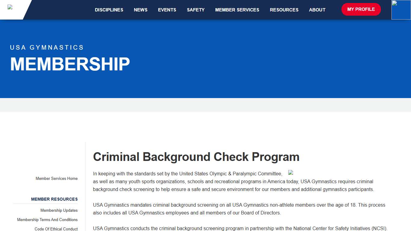 USA Gymnastics Professional Background Check